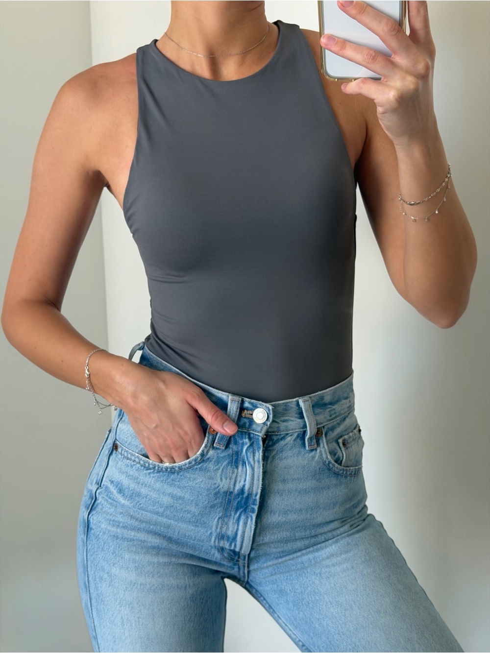 Zara Gray High-Neck Bodysuit